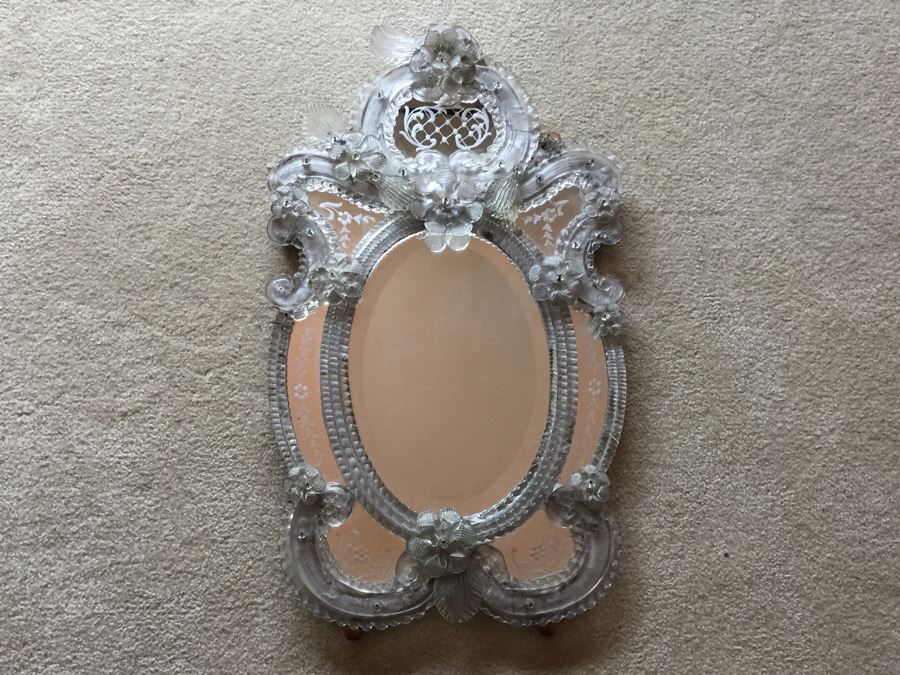 Magnificent Hand Etched Vintage Italian Venetian Wall Mirror Lap Carried Back From Italy [Photo 1]