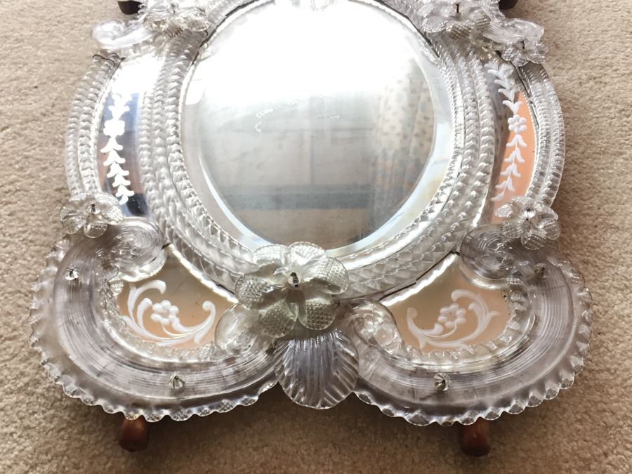 Magnificent Hand Etched Vintage Italian Venetian Wall Mirror Lap Carried Back From Italy [Photo 2]