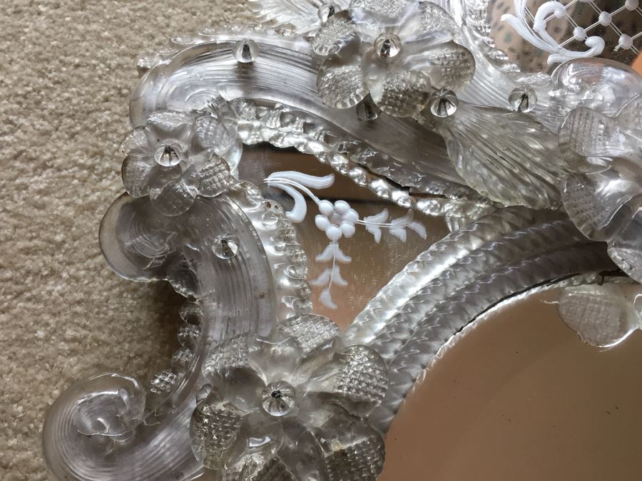 Magnificent Hand Etched Vintage Italian Venetian Wall Mirror Lap Carried Back From Italy [Photo 11]