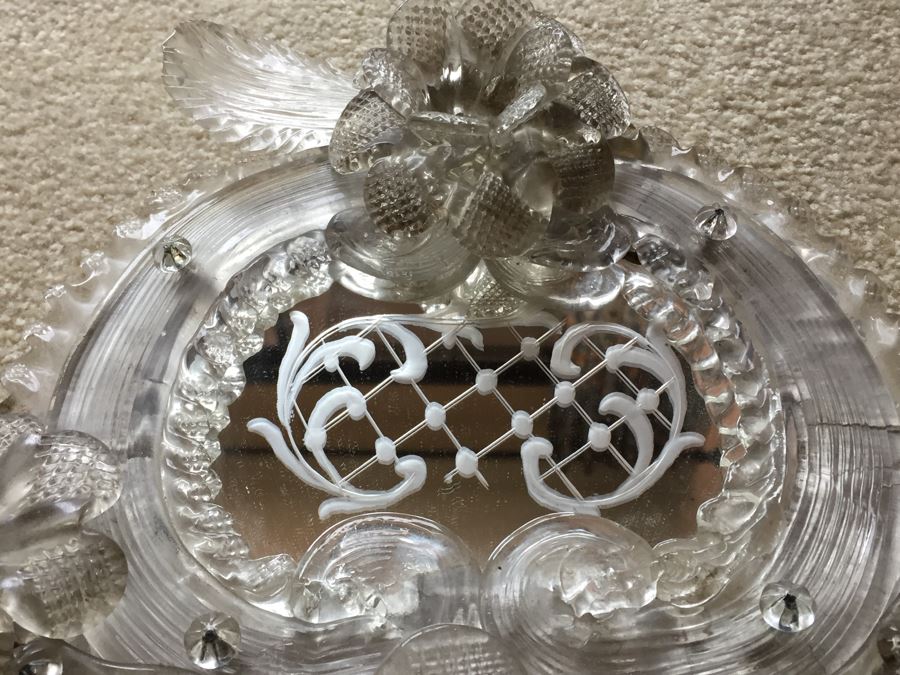 Magnificent Hand Etched Vintage Italian Venetian Wall Mirror Lap Carried Back From Italy [Photo 18]