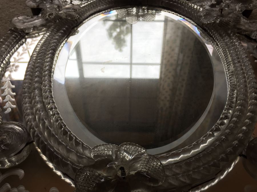 Magnificent Hand Etched Vintage Italian Venetian Wall Mirror Lap Carried Back From Italy [Photo 15]