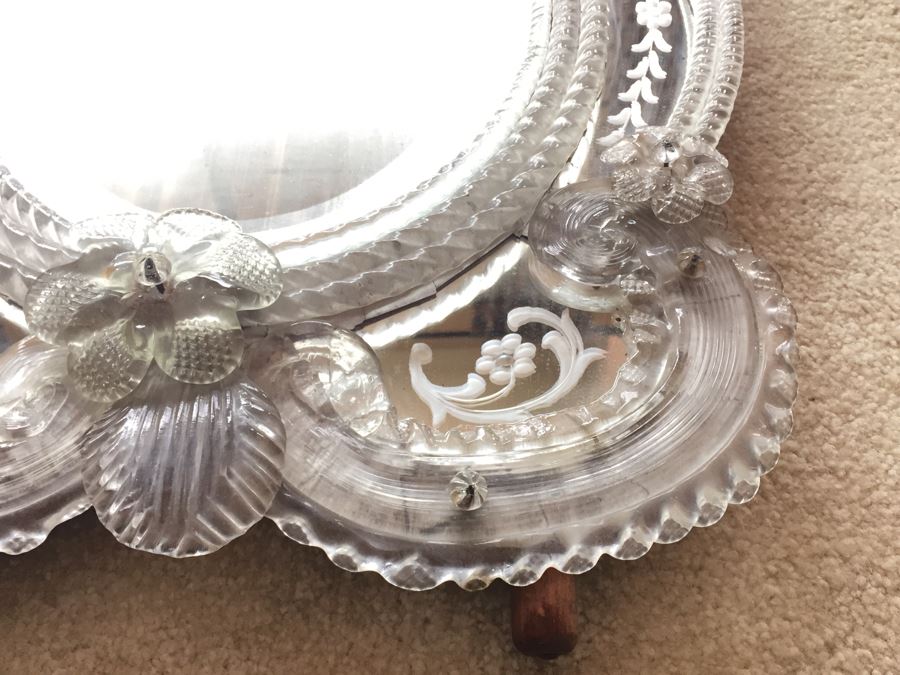 Magnificent Hand Etched Vintage Italian Venetian Wall Mirror Lap Carried Back From Italy [Photo 12]