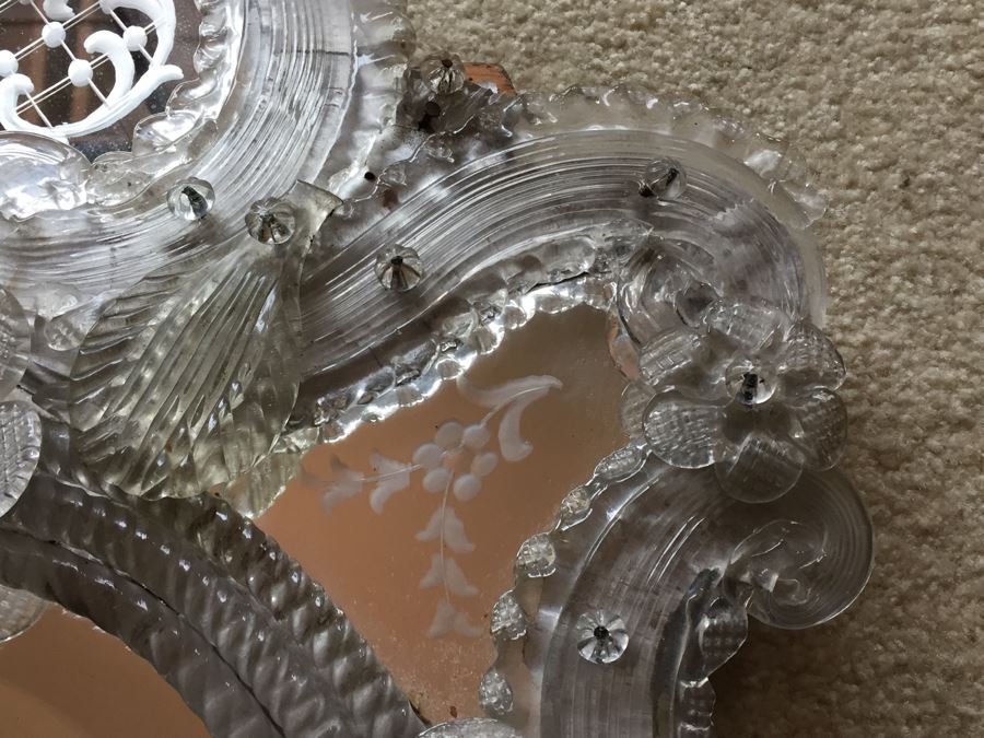 Magnificent Hand Etched Vintage Italian Venetian Wall Mirror Lap Carried Back From Italy [Photo 8]