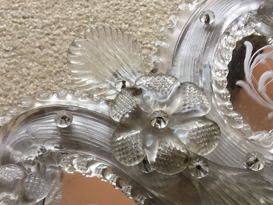 Magnificent Hand Etched Vintage Italian Venetian Wall Mirror Lap Carried Back From Italy [Photo 10]