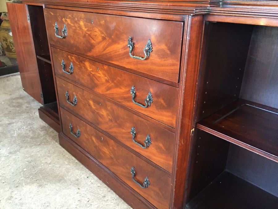 Stately Breakfront Bookcase With Bubble Glass Kaplan Furniture 'Beacon Hill Collection' With Pull Out Leather Top Secretary Desk [Photo 18]