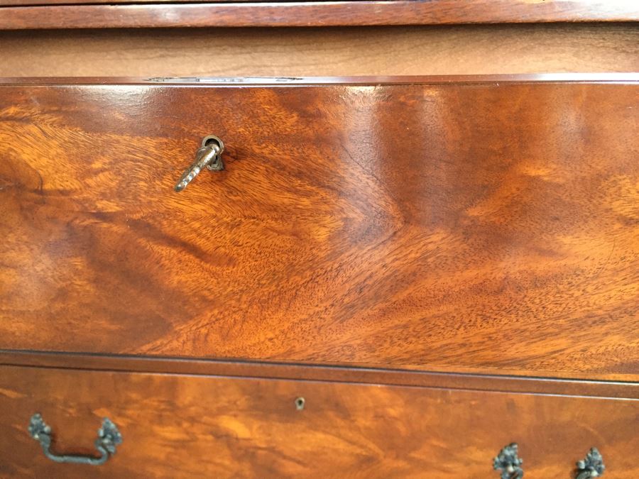 Stately Breakfront Bookcase With Bubble Glass Kaplan Furniture 'Beacon Hill Collection' With Pull Out Leather Top Secretary Desk [Photo 21]