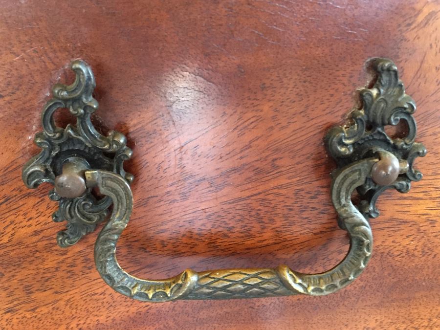 Stately Breakfront Bookcase With Bubble Glass Kaplan Furniture 'Beacon Hill Collection' With Pull Out Leather Top Secretary Desk [Photo 26]