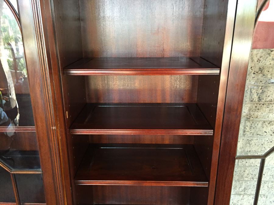 Stately Breakfront Bookcase With Bubble Glass Kaplan Furniture 'Beacon Hill Collection' With Pull Out Leather Top Secretary Desk [Photo 15]