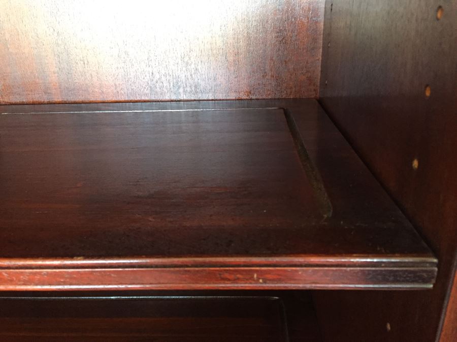 Stately Breakfront Bookcase With Bubble Glass Kaplan Furniture 'Beacon Hill Collection' With Pull Out Leather Top Secretary Desk [Photo 12]