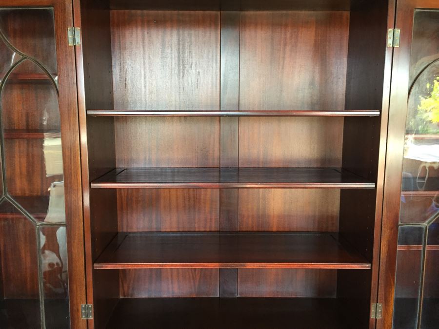 Stately Breakfront Bookcase With Bubble Glass Kaplan Furniture 'Beacon Hill Collection' With Pull Out Leather Top Secretary Desk [Photo 11]