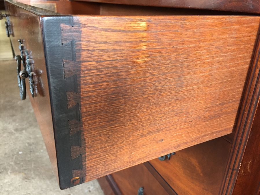 Stately Breakfront Bookcase With Bubble Glass Kaplan Furniture 'Beacon Hill Collection' With Pull Out Leather Top Secretary Desk [Photo 19]