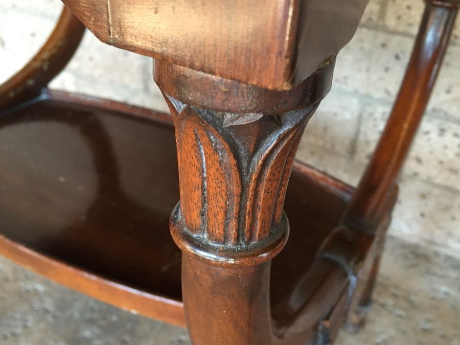 Exquisite Pair Of Wooden Serpentine Vintage Nightstands With Glass Tops