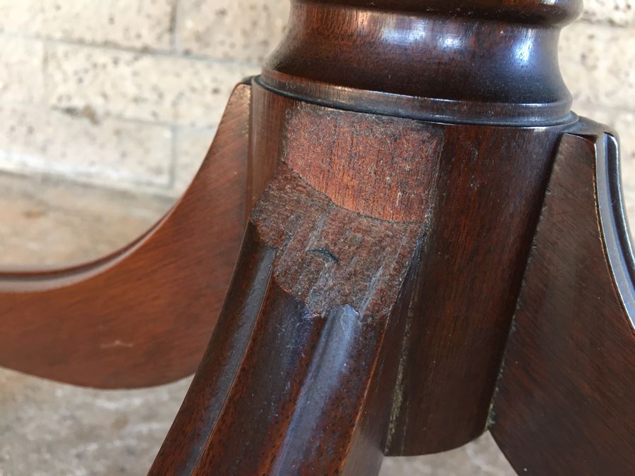 Vintage 2-Tier Wood And Brass Pedestal Table On Casters [Photo 9]