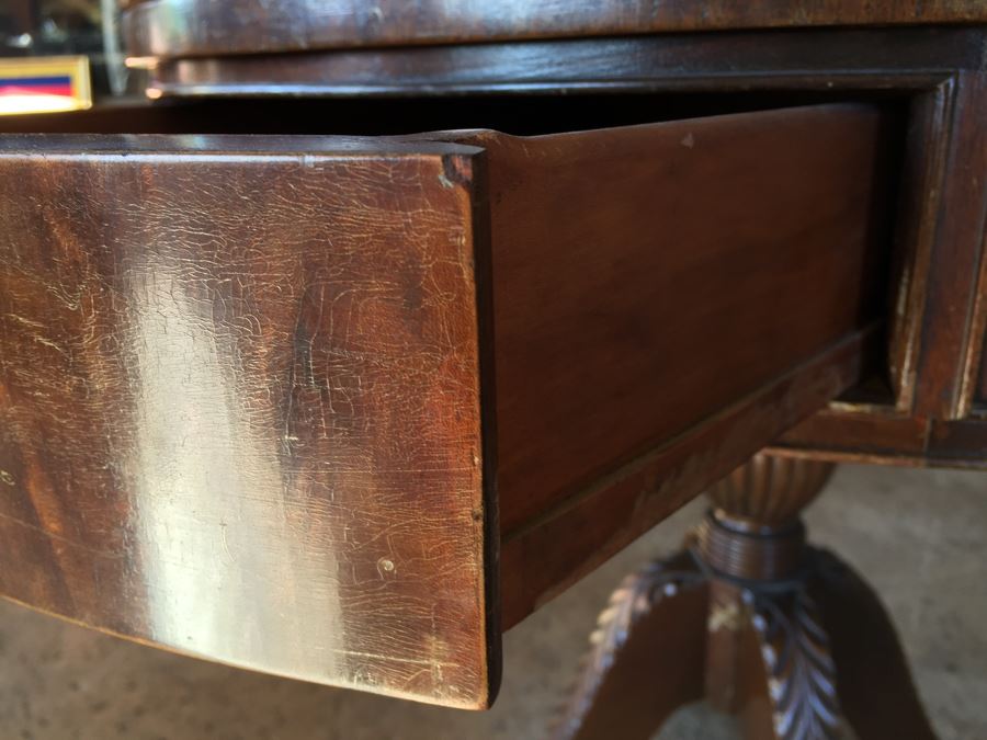 Stunning Leather Top Drum Pedestal Table With Drawer And Claw Feet [Photo 15]