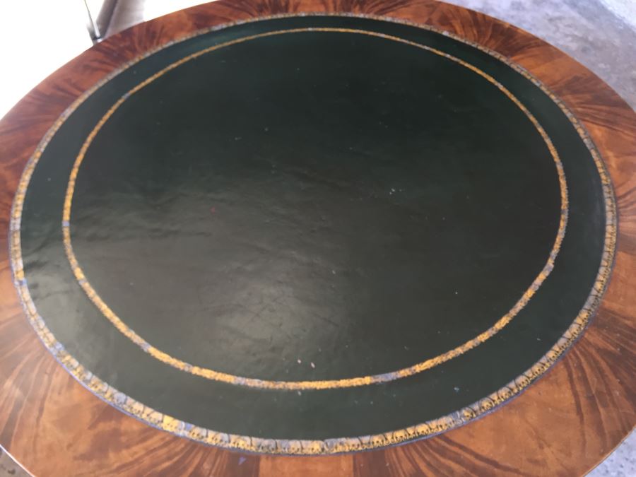 Stunning Leather Top Drum Pedestal Table With Drawer And Claw Feet [Photo 8]