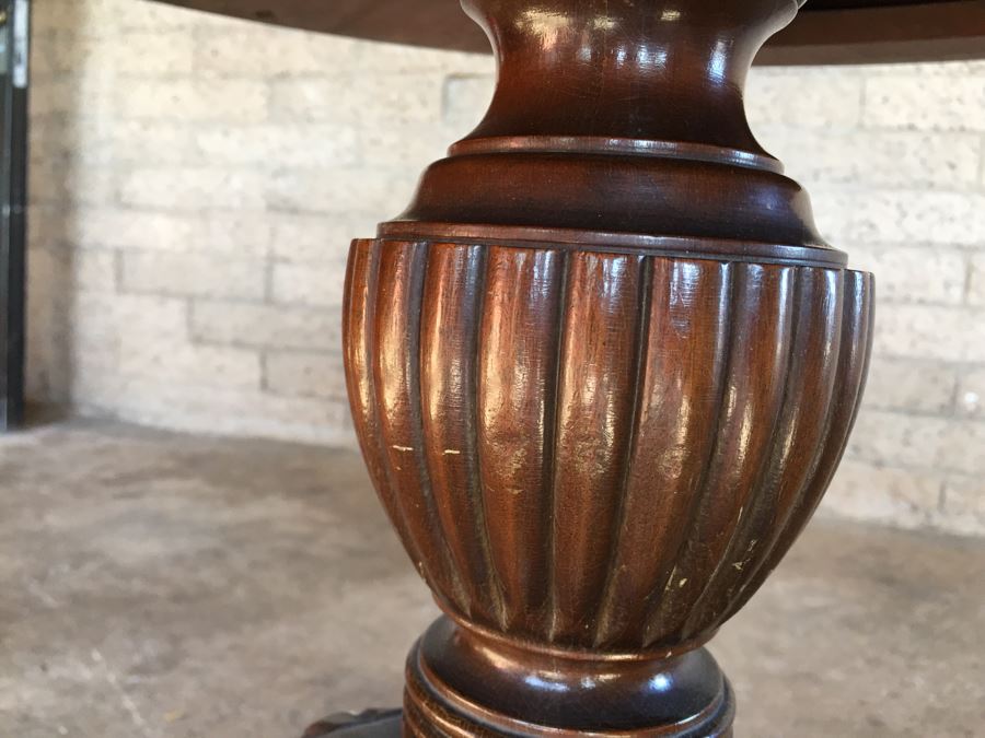 Stunning Leather Top Drum Pedestal Table With Drawer And Claw Feet [Photo 12]
