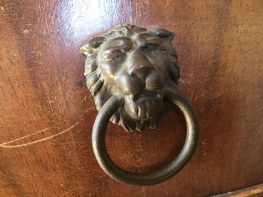 Stunning Leather Top Drum Pedestal Table With Drawer And Claw Feet [Photo 14]