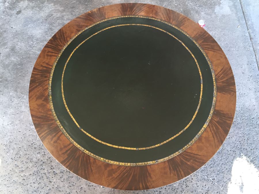 Stunning Leather Top Drum Pedestal Table With Drawer And Claw Feet [Photo 3]