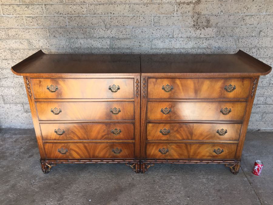 Stunning Unique Chinoiserie Hollywood Regency Two Piece Chest Of Drawers