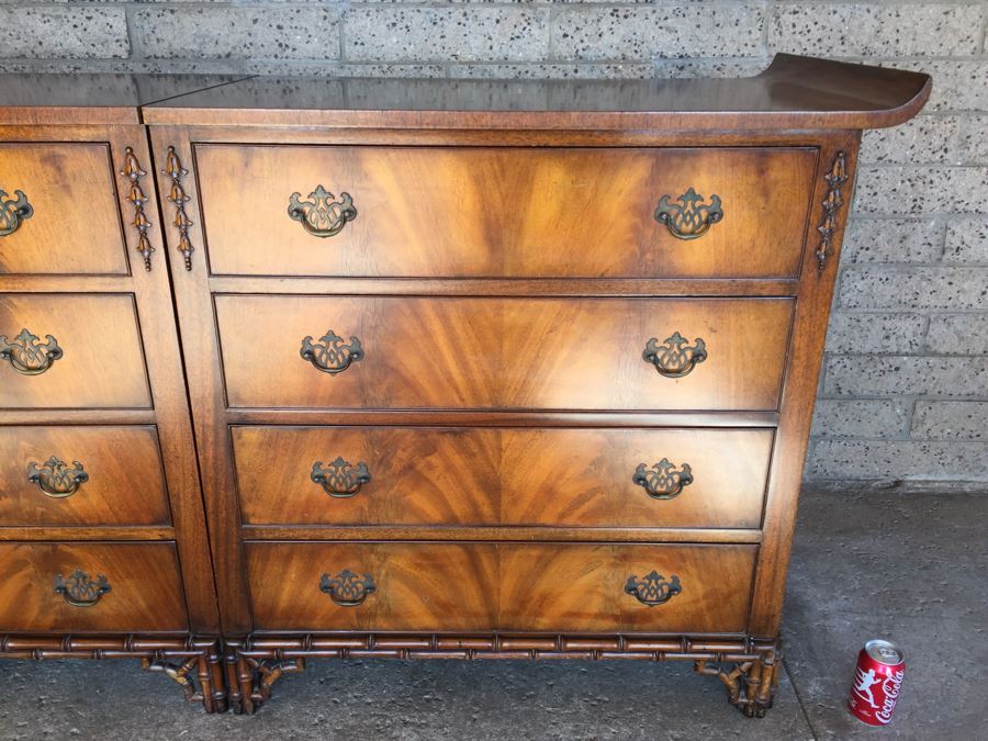 Stunning Unique Chinoiserie Hollywood Regency Two Piece Chest Of Drawers [Photo 7]