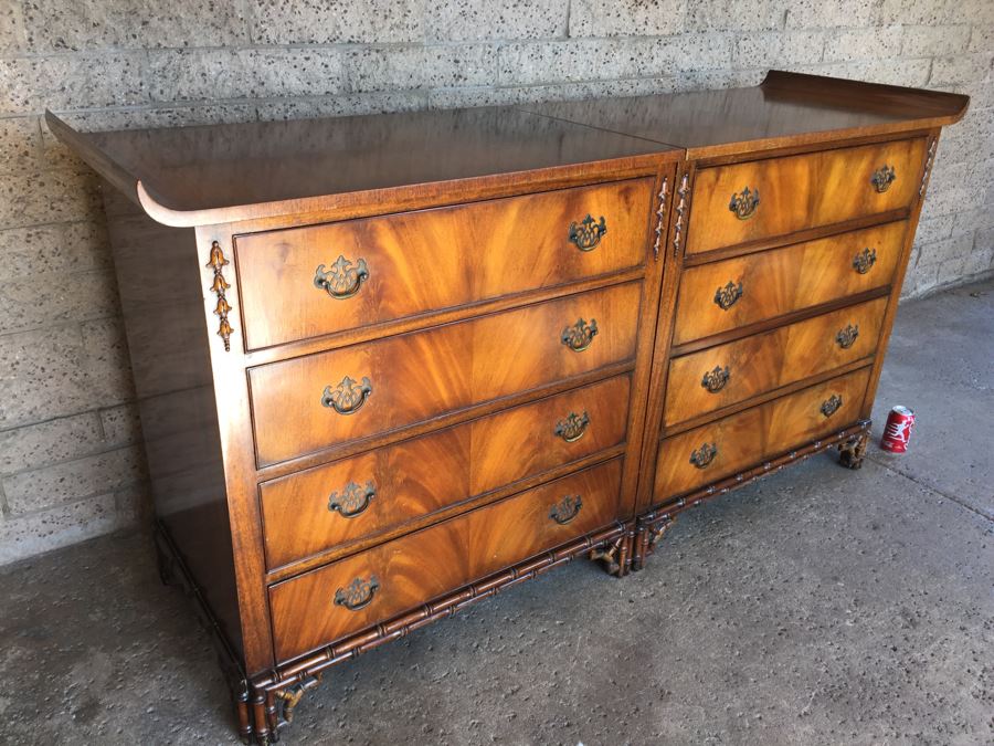 Stunning Unique Chinoiserie Hollywood Regency Two Piece Chest Of Drawers [Photo 2]