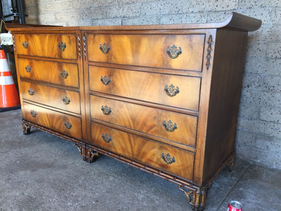 Stunning Unique Chinoiserie Hollywood Regency Two Piece Chest Of Drawers [Photo 5]