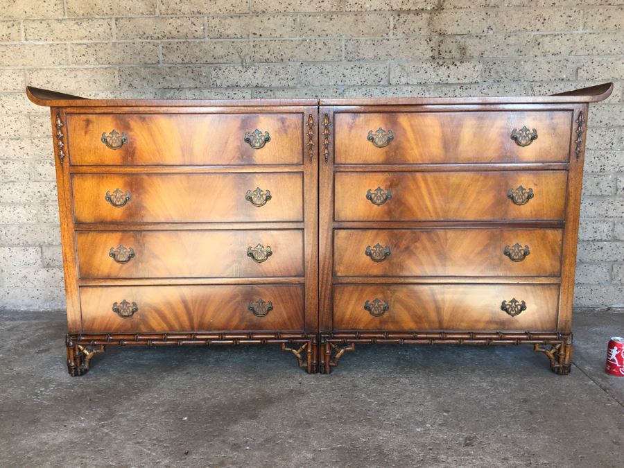 Stunning Unique Chinoiserie Hollywood Regency Two Piece Chest Of Drawers [Photo 21]