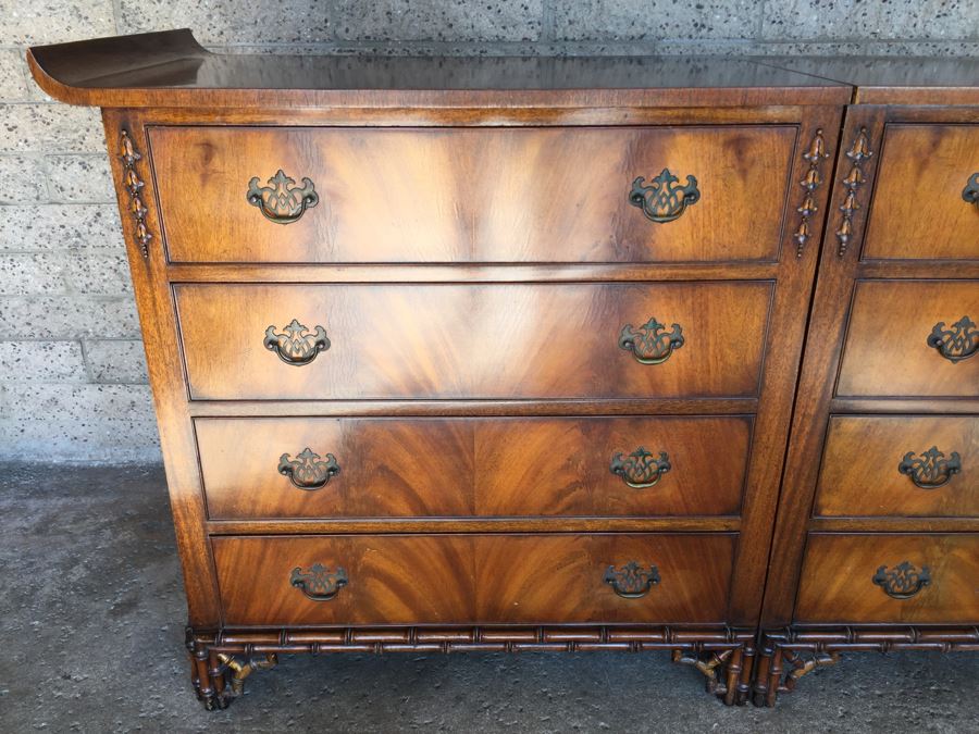 Stunning Unique Chinoiserie Hollywood Regency Two Piece Chest Of Drawers [Photo 6]