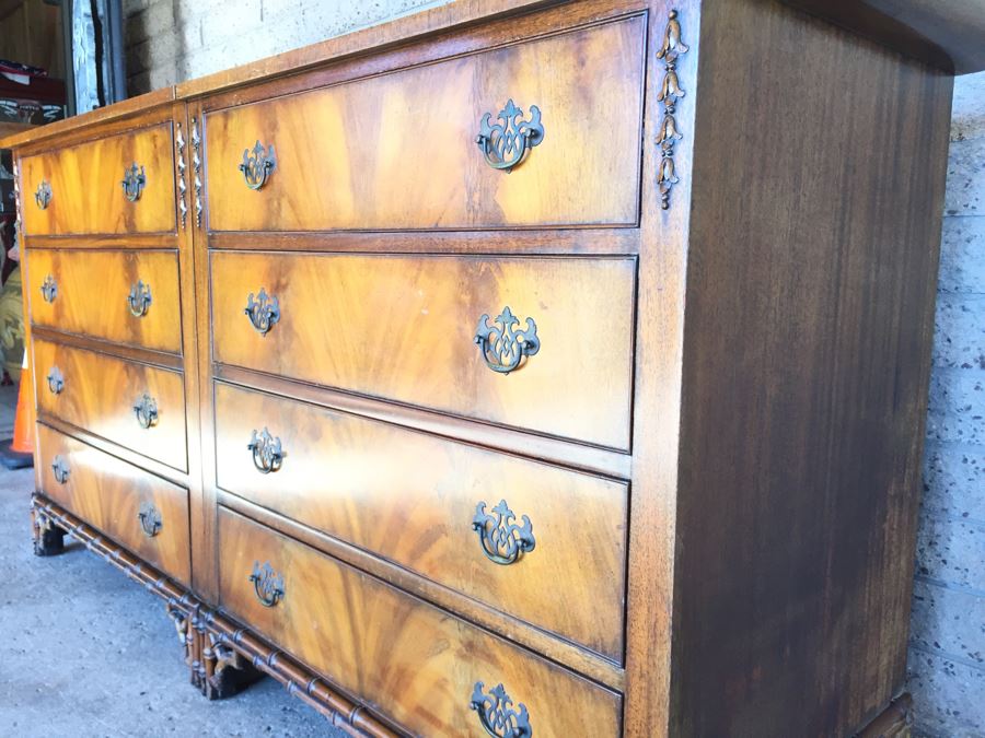 Stunning Unique Chinoiserie Hollywood Regency Two Piece Chest Of Drawers [Photo 12]