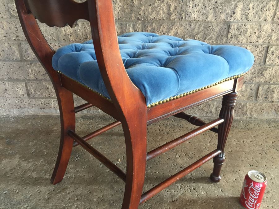 Heavy Carved Mahogany Chair With Tufted Seat And Brass Nails [Photo 11]