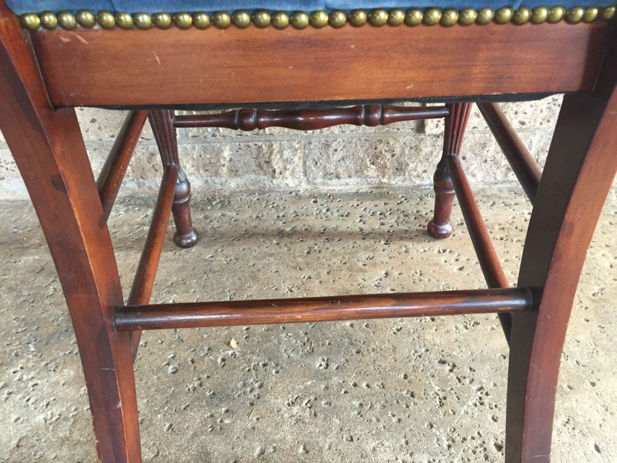 Heavy Carved Mahogany Chair With Tufted Seat And Brass Nails [Photo 9]