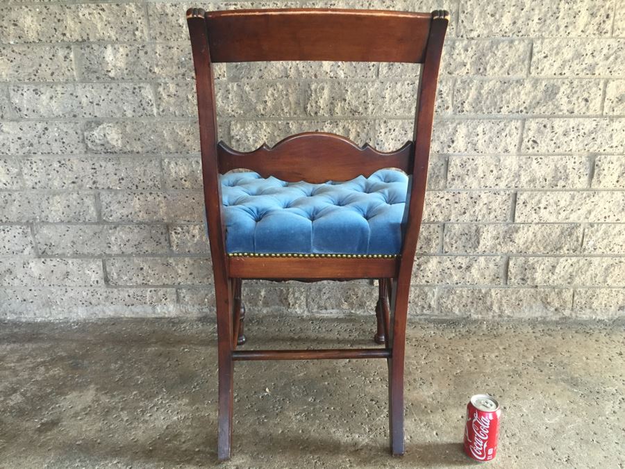 Heavy Carved Mahogany Chair With Tufted Seat And Brass Nails [Photo 7]