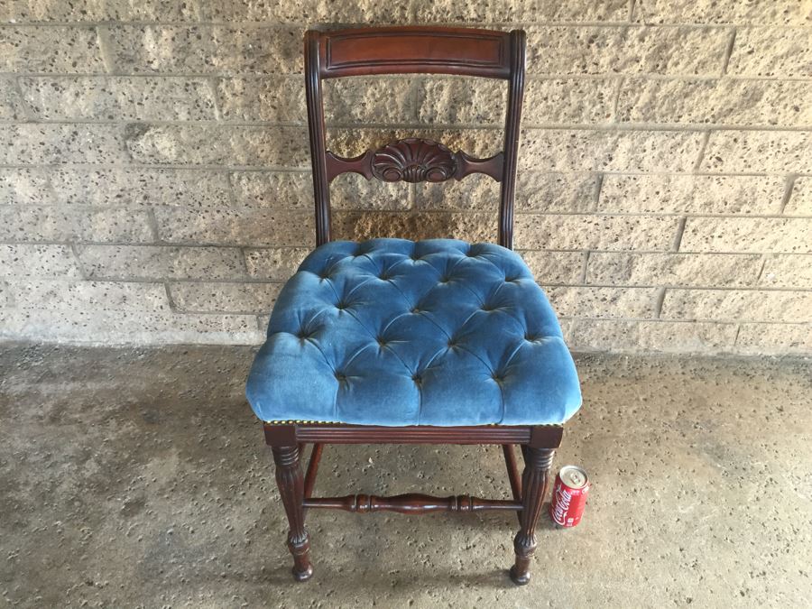 Heavy Carved Mahogany Chair With Tufted Seat And Brass Nails [Photo 4]