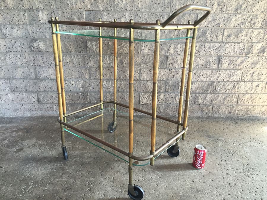 Nice Hollywood Regency Bar Cart With Wood And Brass Bamboo Features [Photo 2]