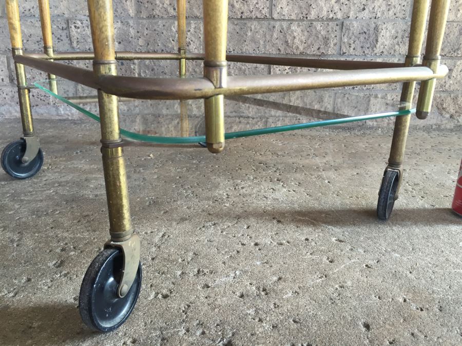 Nice Hollywood Regency Bar Cart With Wood And Brass Bamboo Features [Photo 8]
