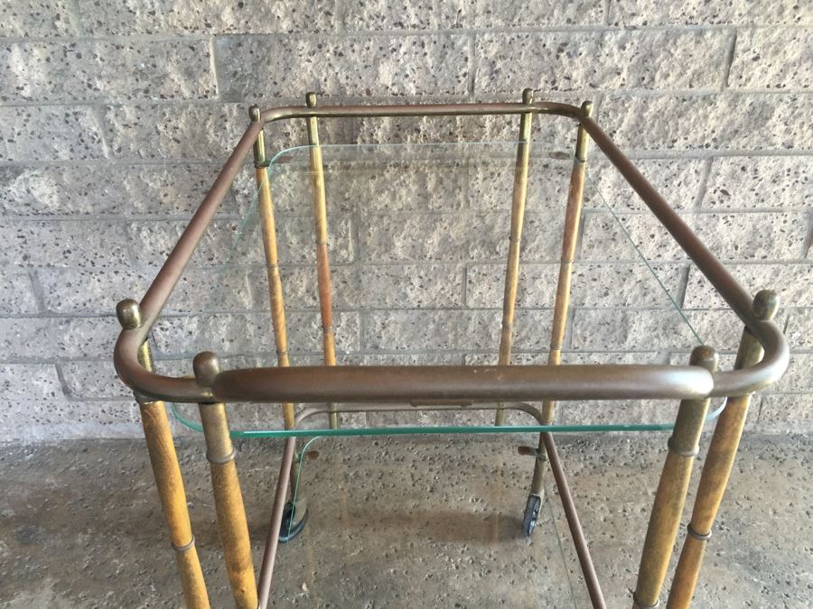 Nice Hollywood Regency Bar Cart With Wood And Brass Bamboo Features [Photo 11]