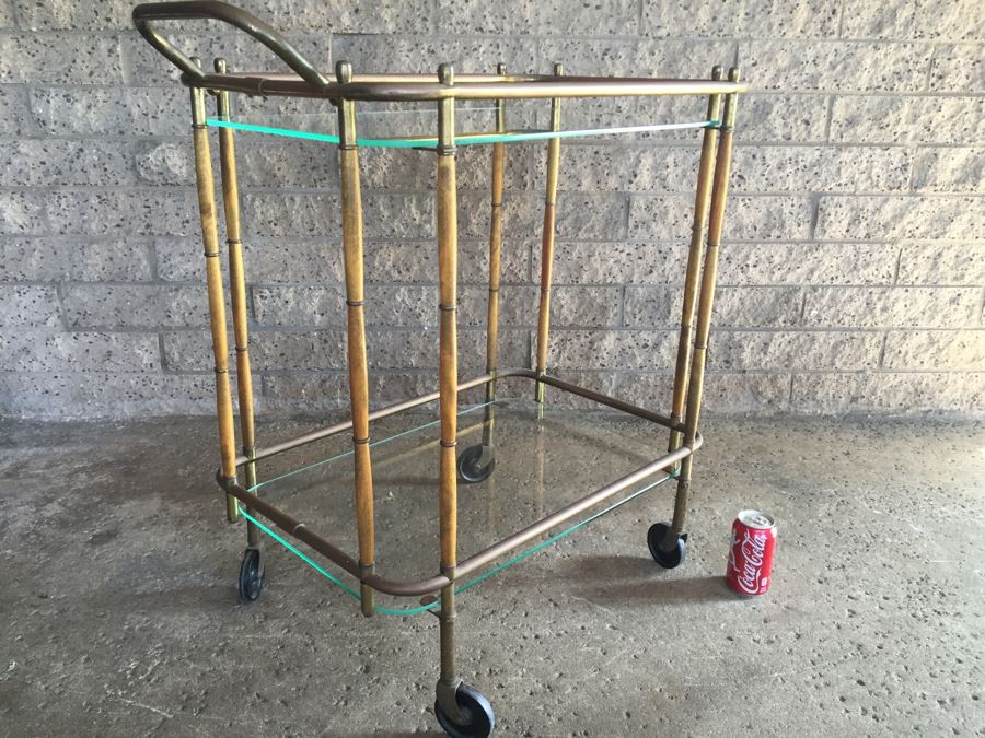 Nice Hollywood Regency Bar Cart With Wood And Brass Bamboo Features [Photo 5]