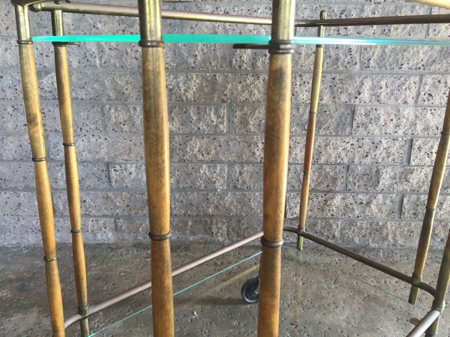 Nice Hollywood Regency Bar Cart With Wood And Brass Bamboo Features [Photo 6]