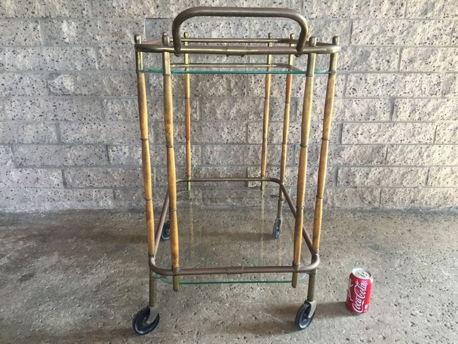 Nice Hollywood Regency Bar Cart With Wood And Brass Bamboo Features [Photo 10]