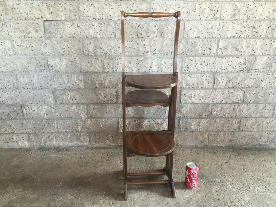 Vintage 4 Tier Wooden Folding Pie Cake Plant Dessert Stand Table Rack [Photo 5]