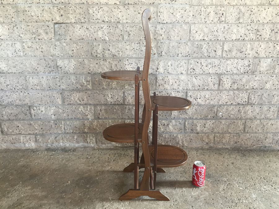 Vintage 4 Tier Wooden Folding Pie Cake Plant Dessert Stand Table Rack [Photo 8]