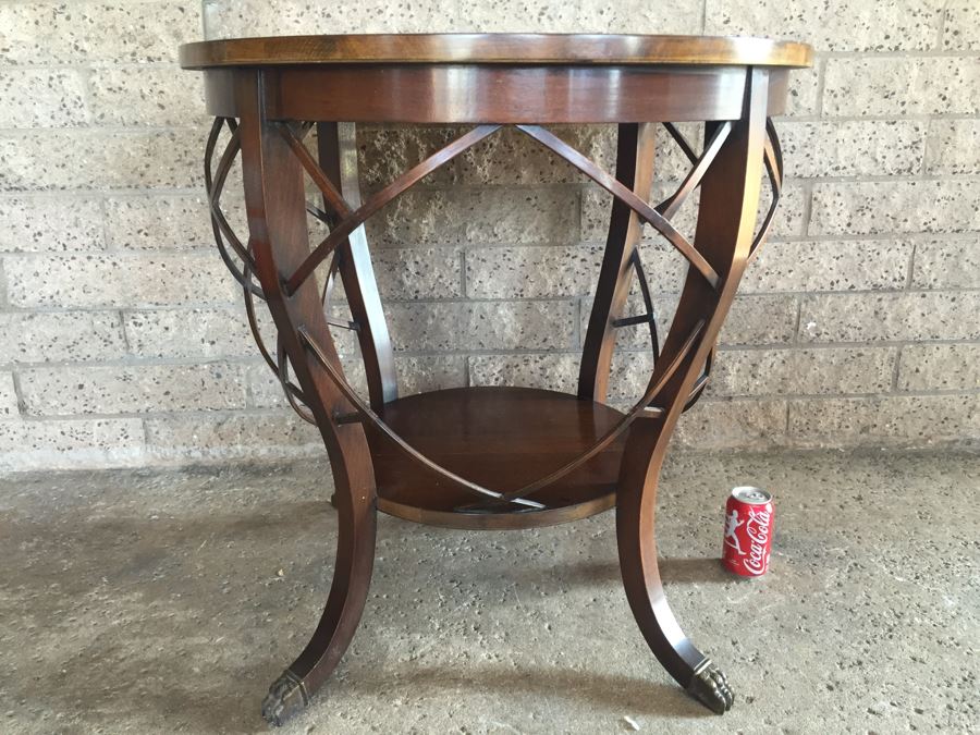 Round Two-Tier Table With Brass Claw Feet [Photo 2]