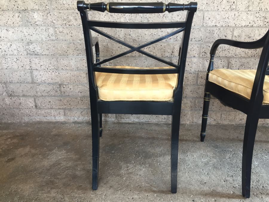 Pair Of Vintage Black Armchairs With Silk Seating [Photo 8]