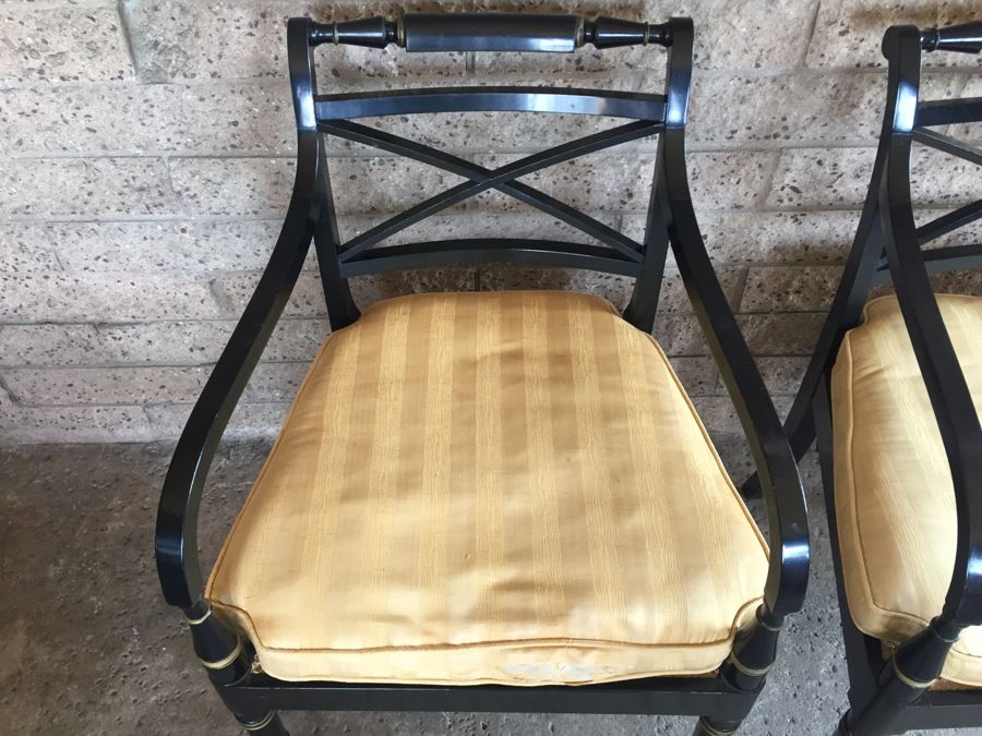 Pair Of Vintage Black Armchairs With Silk Seating [Photo 6]