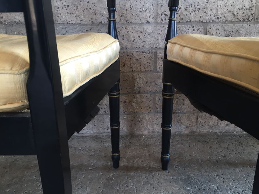 Pair Of Vintage Black Armchairs With Silk Seating [Photo 9]