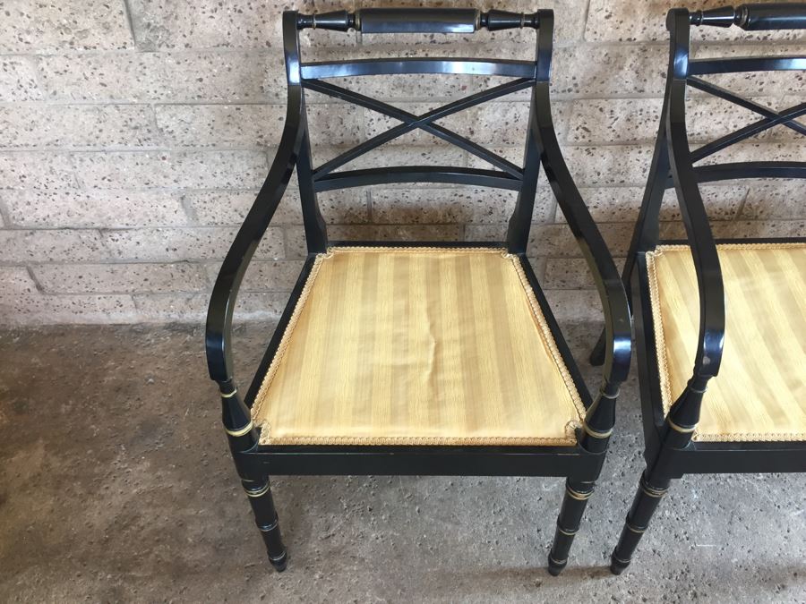 Pair Of Vintage Black Armchairs With Silk Seating [Photo 11]