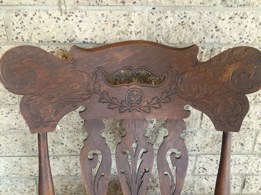 Nice Antique Cane Seat Rocking Chair With Dragon And Floral Motif Carvings [Photo 9]