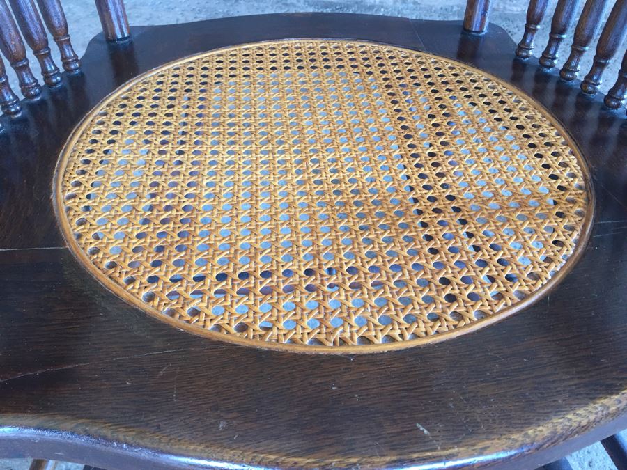 Nice Antique Cane Seat Rocking Chair With Dragon And Floral Motif Carvings [Photo 19]