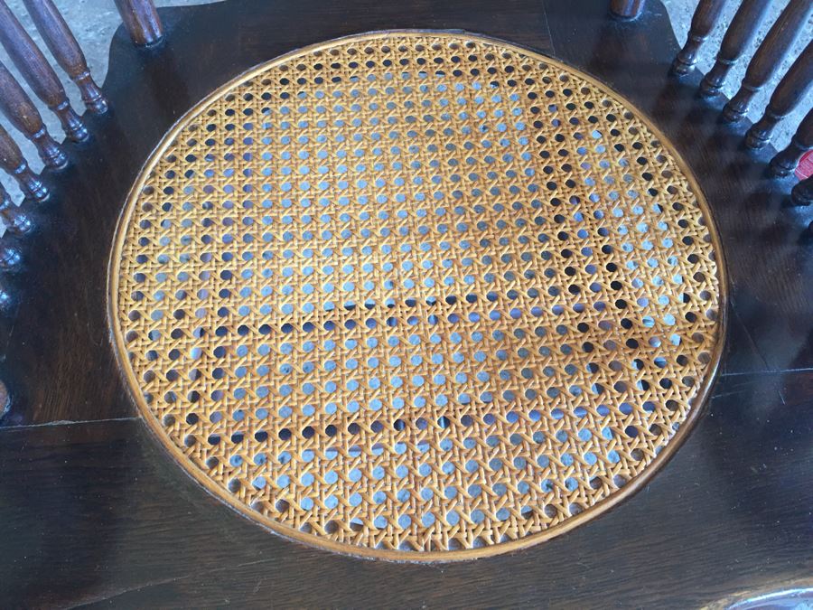 Nice Antique Cane Seat Rocking Chair With Dragon And Floral Motif Carvings [Photo 18]