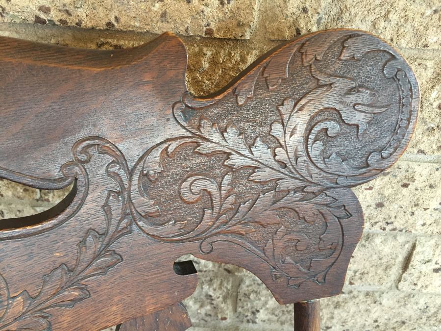 Nice Antique Cane Seat Rocking Chair With Dragon And Floral Motif Carvings [Photo 11]